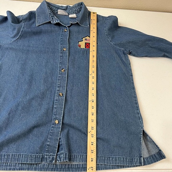 Blair Women's Button Down Shirt Size Large L Blue‎ Denim Long Sleeve Embroidered - Picture 13 of 14